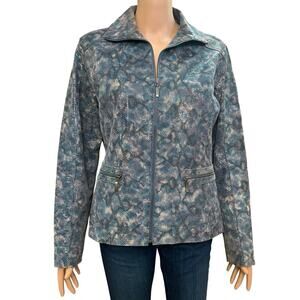 Chicos Snakeskin Leather Jacket Size 1.5/M/10 Blue Irridescent Shiny Zip Up